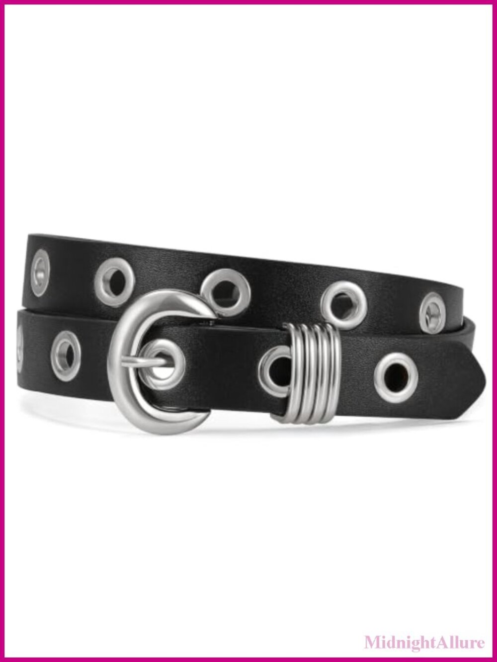 Women's Skinny PU Leather Belt Eyelet Details Adjustable Thin Waist Belt